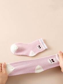 5 双儿童加厚保暖内衬可爱花卉图案中筒袜，适合女孩，秋冬季 - 彩色 - 查看 10