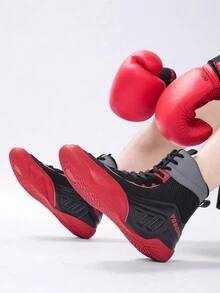 TOLLN Zapatos de lucha media-caña profesionales para hombres, botas de boxeo/MMA, zapatos de entrenamiento para kickboxing, muay thai y fitness - Negro - Ver 3