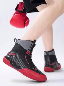 TOLLN Zapatos de lucha media-caña profesionales para hombres, botas de boxeo/MMA, zapatos de entrenamiento para kickboxing, muay thai y fitness - Negro - Ver 8