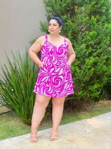 Women's Plus Size Jumpsuit Short Skirt With Printed Lining Summer - 顏色9 - 查看 3