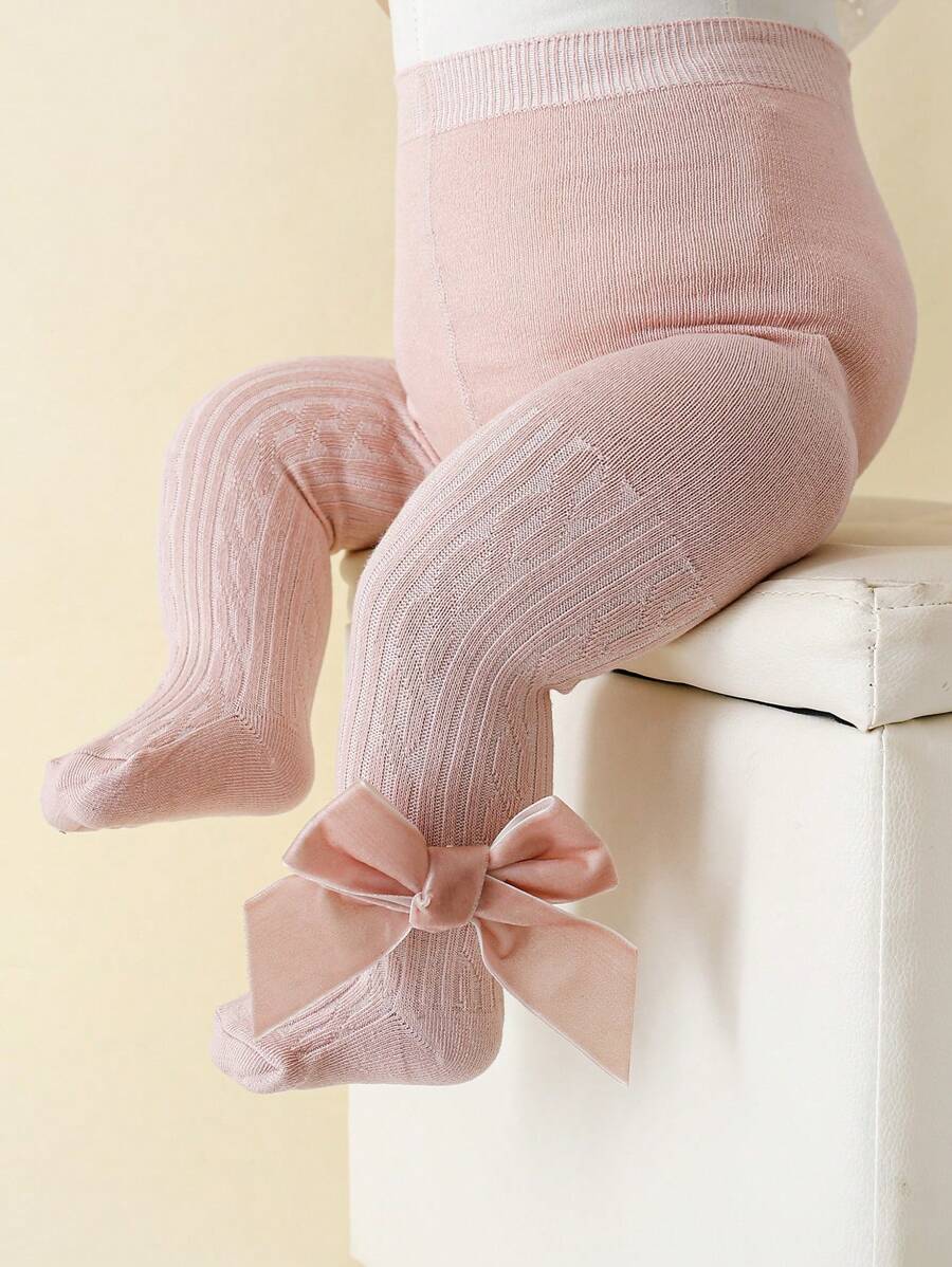 1pc Baby Girl's Bow Decor Basic Leggings, Cute & Comfortable For Baby's Diaper Area, Suitable For Everyday Wear