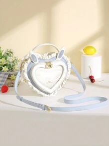 New Rabbit Ears Heart Shaped Transparent Jelly Tote Bag, Shoulder Bag, Sweet & Cute Lace Decor Heart Shaped Handbag For Women