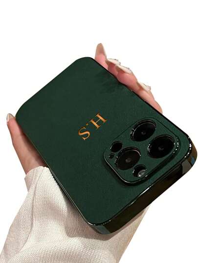 Customized Personalized Initials Name 3D DIY Engraved Letters Phone Case Compatible With IPhone 17 16 15 14 13 12 11 Pro Max 17 Air 16 15 14 Plus Back Cover Luxury Plating Bumper Litchi Pattern Leather Protection Shockproof Case Hot Stamping Imprinting Technology Leather Case Festival Gifts For Lover Friends Family Yourself