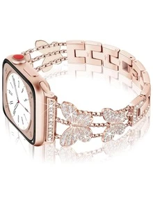 蝴蝶表带兼容 Apple Watch 表带 38 毫米 40 毫米 41 毫米 42 毫米 44 毫米 45 毫米 49 毫米 女士款，设计师女士可爱腕带兼容 Apple Watch Ultra 2 1 系列 10 9 SE 8 7 6 5 4 3 2 1-（玫瑰金） - 玫瑰金 - 查看 2