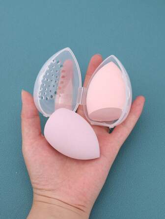 1 pièce Boîte de rangement portable pour éponge de maquillage en forme d'œuf transparente, étui de transport en silicone pour éponge de maquillage, sac respirant et anti-poussière