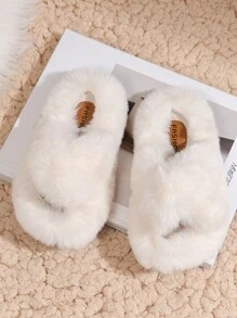 Girls Fluffy Double Strap Slip-On Slippers, Cute Furry Open Toe House Slippers For Indoor/Outdoor Use