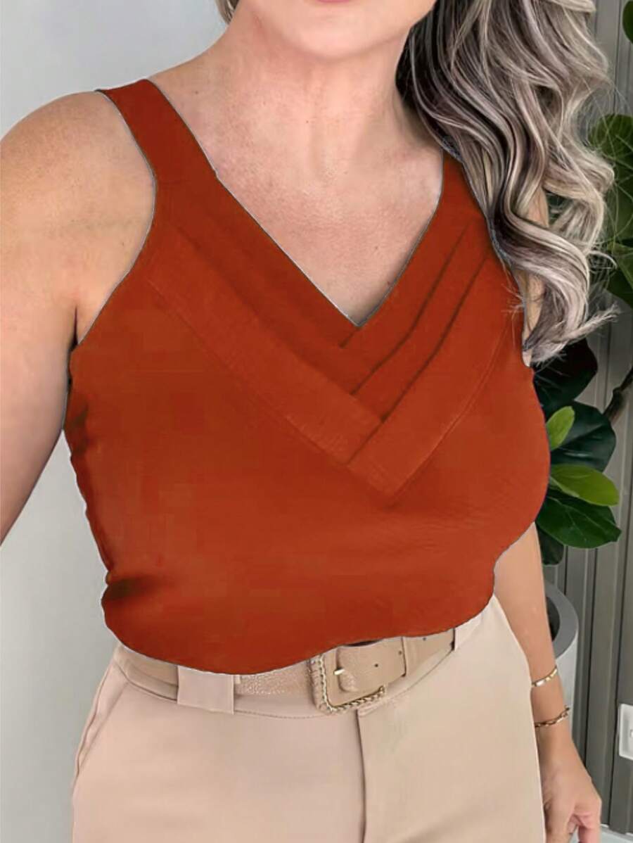 WOMEN'S TANK TOP WITH 3 V-NECKLINE DUNA ALCA GEROSSA - Burnt Orange - View 1