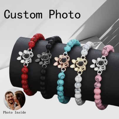 1 pulseira personalizada com projeção de pedra natural e foto personalizada para animais de estimação, pingente de garra de cachorro para presente