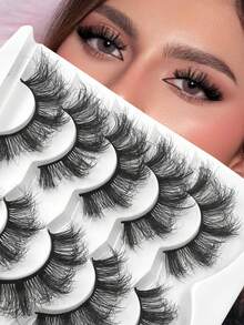 ENCHUW 5对蓬松浓密仿貂毛假睫毛，适合派对佩戴 - 交叉款 - 查看 1