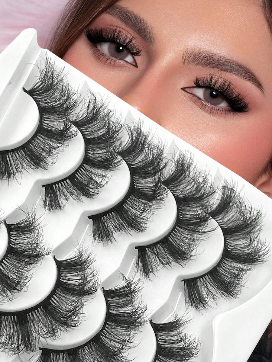 ENCHUW 5对蓬松浓密仿貂毛假睫毛，适合派对佩戴 - 交叉款 - 查看 1