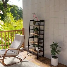 4-Tier Tall Ladder Shelf, Brown Modern Bookcase For Bedroom, Living Room, Office - 棕色 - 查看 1