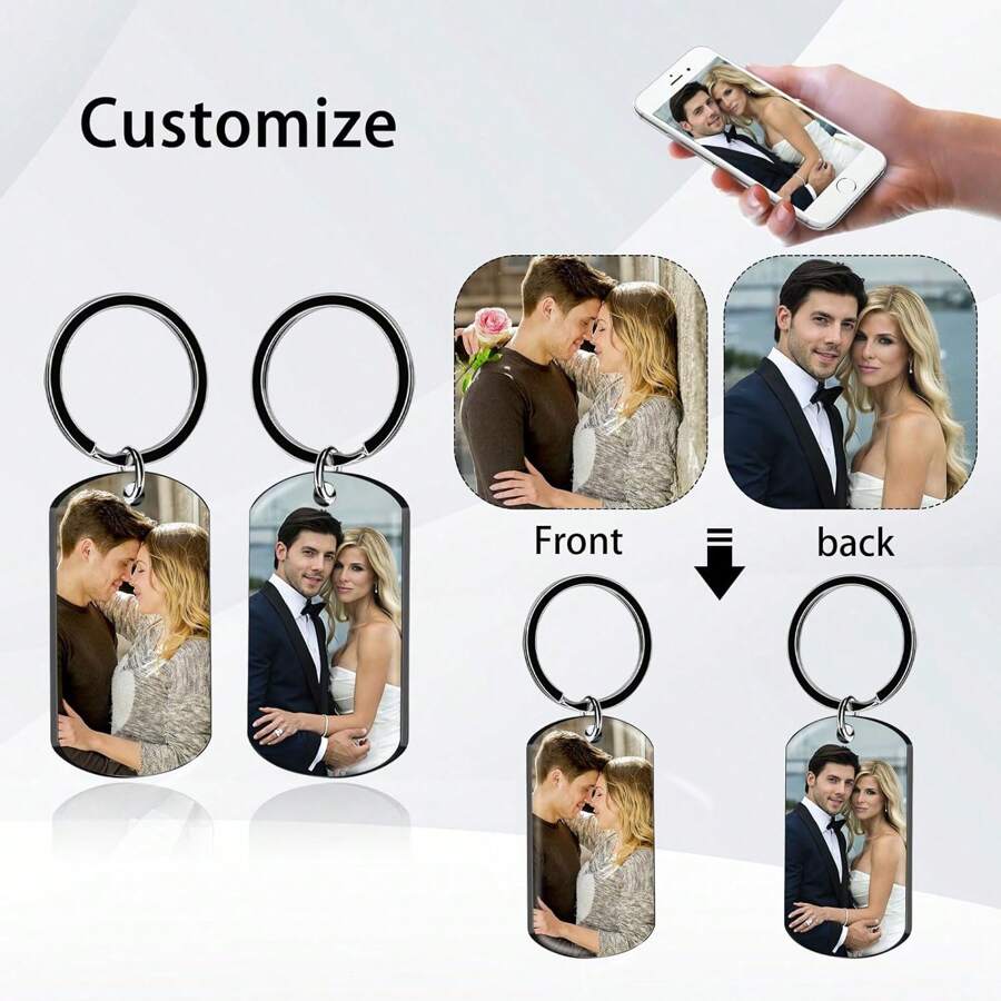 Custom Keychain Double Sided Personalized Picture Text Keychains Engraving Photo Key Chains Gifts For Women Boyfriend - Multicolor - View 1