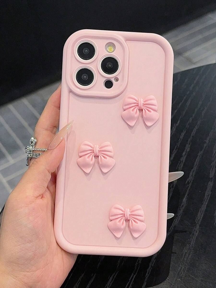 Pink Bamboo Phone Case With Cute Butterfly Decoration - Pink - View 1