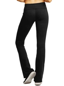 Pantalones de yoga acampanados para mujer, paquete de 2, mezcla de algodón, cintura alta, control de abdomen, calzas suaves con corte acampanado, pantalones de pierna ancha cómodos, elásticos, sueltos, casuales, transpirables, para correr, hacer ejercicio, pantalones livianos, ropa deportiva para mujer - Negro - Ver 5