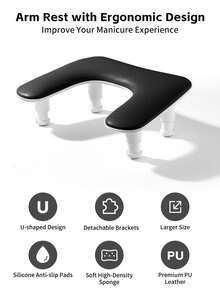 柔软黑色美甲靠垫手枕，半柱海绵扶手美甲设计美甲手枕，适合初学者在家 DIY，专业美甲沙龙 - 黑色 - 查看 4