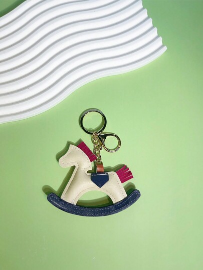 1pc PU Color-Blocked Fashionable Cute Cartoon Rocking Horse Backpack Shoulder Bag Keychain Suitable For Students Women Men For Daily Travel Holiday Gifts Keychain Accessories Key Chains For Women Small Gifts Gifts For Her