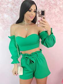 WOMEN'S SET OF TIE-UP SHORT PANTS WITH  STYLE. - 綠色 - 查看 3