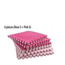 6 件套紫红色和粉红色拼布地毯，泡沫互锁毛绒垫，圣诞装饰地毯，12 英寸 X 12 英寸小尺寸可组合，现代简约风格 EVA 底部高密度柔软毛绒顶部，方形可洗适用于圣诞节、万圣节和日常家居场景 - 玫紅+粉紅色(6片裝) - 查看 11