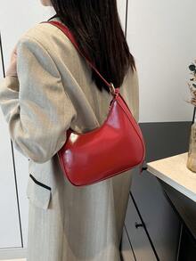 Túi xách nữ mới, Túi lưỡi liềm cổ điển tối giản, Khóa kéo mở, Bề mặt mềm màu trơn, Túi đeo vai dung tích nhỏ. Thích hợp cho cuộc sống hàng ngày, đi làm, đi học, túi đeo nách - Đỏ - Xem 4
