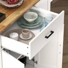 46'' Multi-Storage Rolling Kitchen Island With Rubber Wood Tabletop, Large Farmhouse Kitchen Cart With Adjustable Shelves And Drawers, Movable Dinning Table Bar With Storage Cabinet For Kitchen - 1 - View 3