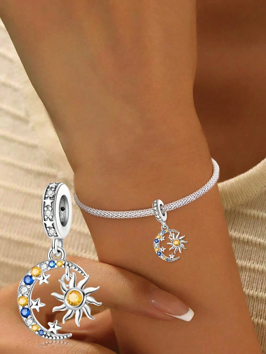 1 PC Real 925 Sterling Silver Dancing With The Sun, Moon, And Stars Pendant Charm Pendant Ball Suitable For Bracelets DIY Women's Jewelry - Dancing With the Sun, Moon and Stars - View 1