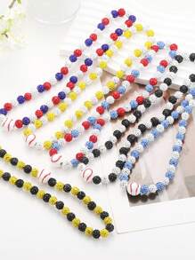 1 PIEZA Collar de cadena de cuentas con temática de béisbol, estilo deportivo para hombres, mujeres y atletas, Colección bling hielo, Joyería de collares de béisbol, Regalo para padre, hijo, familia, Navidad, San Valentín, mamá, madre, Día de la Madre