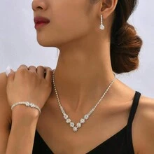 1 Bộ trang sức gồm 3 chiếc vòng cổ, hoa tai, vòng tay, thiết kế hoa pha lê tối giản thanh lịch, phù hợp cho phụ nữ đeo hàng ngày - Bộ dây chuyền - Xem 2