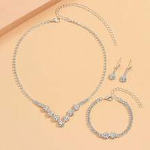 1 Bộ trang sức gồm 3 chiếc vòng cổ, hoa tai, vòng tay, thiết kế hoa pha lê tối giản thanh lịch, phù hợp cho phụ nữ đeo hàng ngày - Bộ dây chuyền - Xem 3