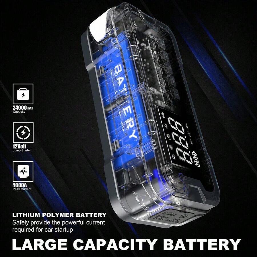 Car Jump Starter With Air Compressor 12V Box Jumper Power Bank Battery