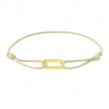 1 件不锈钢手链金色椭圆形金属扣蜡线皮革可调节尺寸手链男女情侣 DIY 手链 - 單環金色 - 查看 11