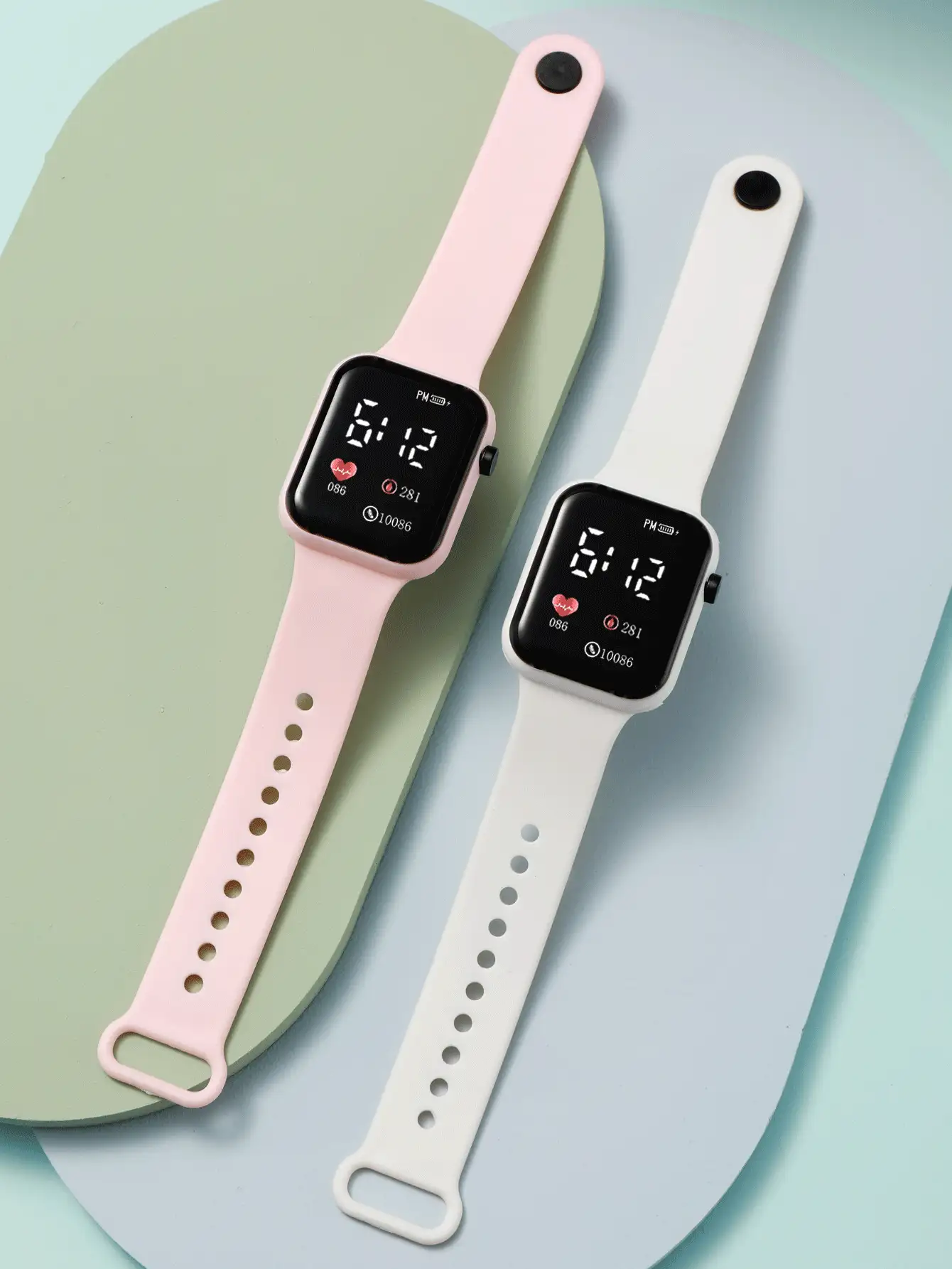 2 piezas Reloj cuadrado con esfera numérica, correa blanca y rosa, adecuado para la vida diaria - Multicolor - Ver 2