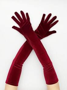 1 双 21 英寸长天鹅绒女士手套，弹性特殊场合 1920 年代歌剧服装手套，红色圣诞手套 - 純色 - 查看 17