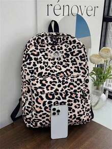 时尚高端豹纹背包，韩版风格，适合学生和户外活动 - 卡其色 - 查看 4