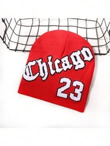 1 chiếc mũ len giữ ấm tai họa tiết chữ Chicago dệt kim Jacquard dành cho nữ dùng vào mùa thu/đông, mặc hàng ngày - Một kích thước phù hợp với tất cả - Xem 15