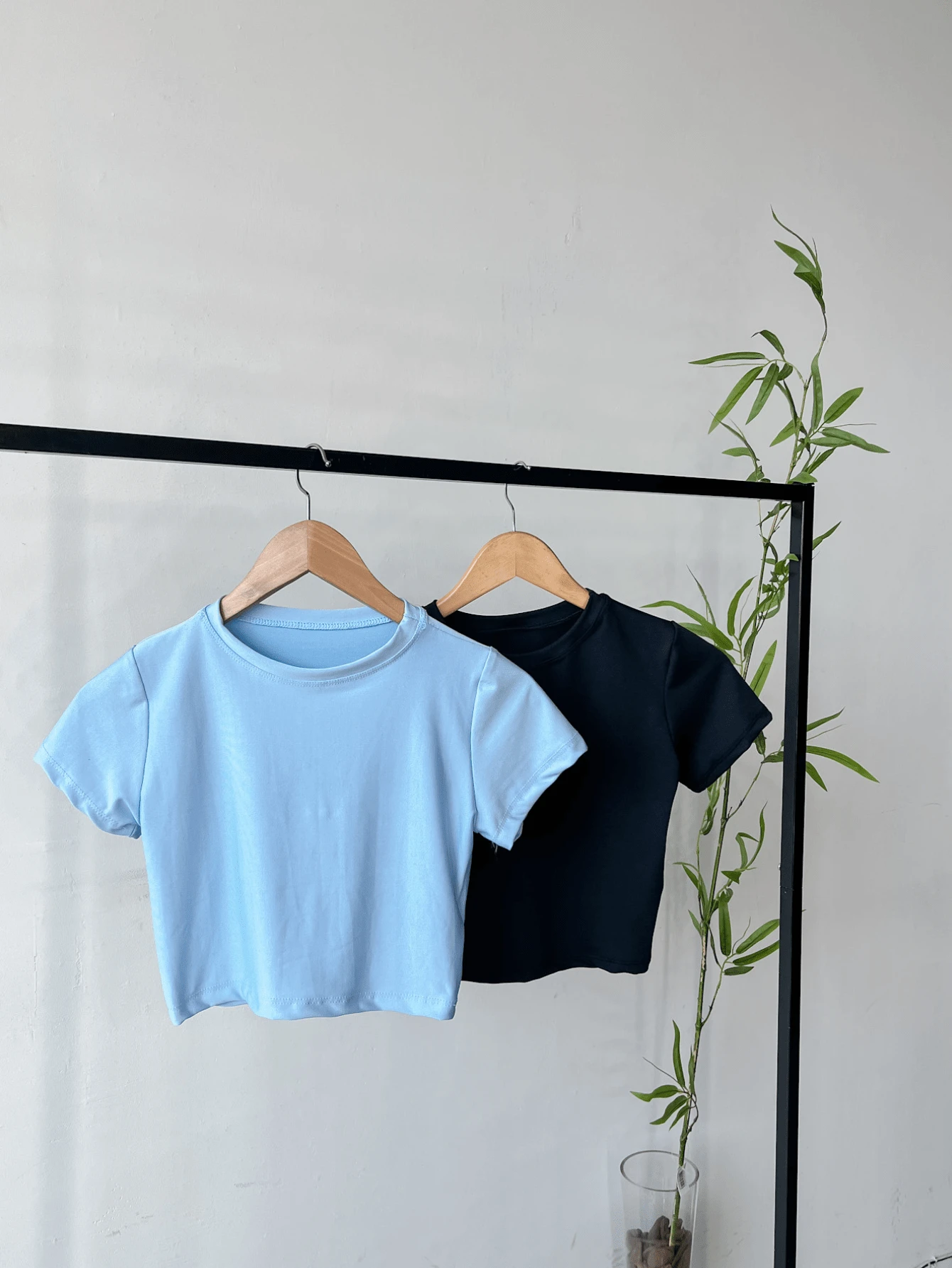 Women's Cropped Top Short Sleeve BabyLook Suplex Basic Casual - Màu xanh bụi bặm - Xem 1