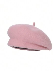 1pc Women's New Fashion High-Grade Versatile Elegant Curled Sheepskin Beret Headwear, Autumn/Winter, Japanese-Style Artistic Painter Hat, British Style