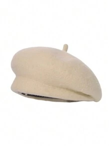 1pc Women's New Fashion High-Grade Versatile Elegant Curled Sheepskin Beret Headwear, Autumn/Winter, Japanese-Style Artistic Painter Hat, British Style