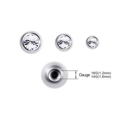 10pcs Stainless Steel Replacement Spare 14g 16g Balls With Cubic Zirconia Gem Labret Eyebrow Tongue Barbell Bar Piercing Attachments