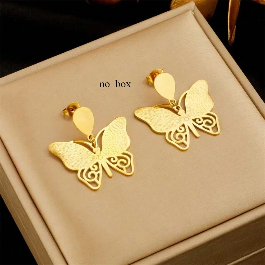 1 Pair Butterfly Design Dangle Drop Earrings, Creative Minimalist Elegant Fashion Retro Casual Fashionable, Suitable For Gift, Commuting, Street, Party, Festival Wear, OPP Bag Packaging - Gold - View 1