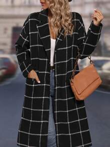 Damen Windjacke, schwarz-weiß karierte Jacke, karierte Freizeitjacke, schwarze Jacke