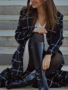 Damen Windjacke, schwarz-weiß karierte Jacke, karierte Freizeitjacke, schwarze Jacke