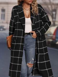 Damen Windjacke, schwarz-weiß karierte Jacke, karierte Freizeitjacke, schwarze Jacke