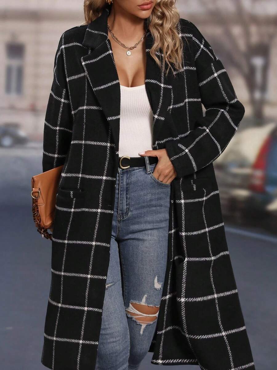 Damen Windjacke, schwarz-weiß karierte Jacke, karierte Freizeitjacke, schwarze Jacke