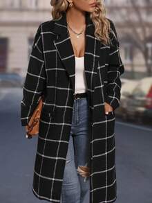 Damen Windjacke, schwarz-weiß karierte Jacke, karierte Freizeitjacke, schwarze Jacke