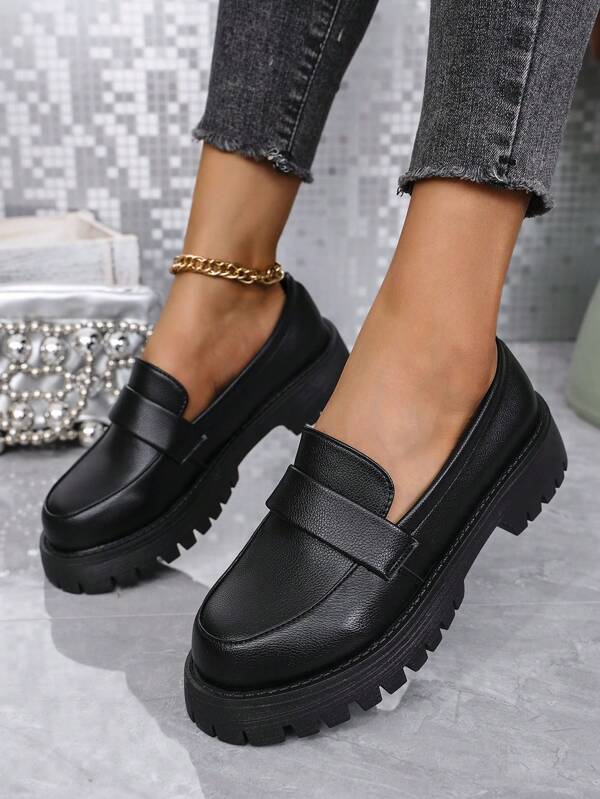 Oxfords de Mary Jane con suela gruesa para mujer, estilo británico con punta redonda francesa, retro, diario, slip-on, suave, plano, cómodo, loafers adecuados para ir al trabajo