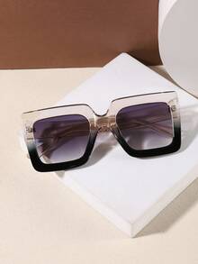 1 件女士亚克力拼色大号方形镜框时尚眼镜适合日常生活服装和节日礼物使用基础款秋冬女士服装商务休闲礼品女士海滩配饰时尚眼镜墨镜 - 彩色 - 查看 2