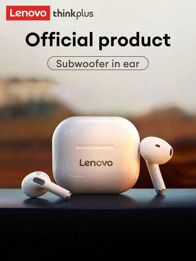  1 st Lenovo LP40 vita Bluetooth-hörlurar, halvt in-ear, sport, djup bas, HD-samtal med mikrofon, låg latens för musik och spel, smart touch, ultralång standby, kompakta och bärbara, trådlösa hörlurar kompatibla med smartphones och datorer