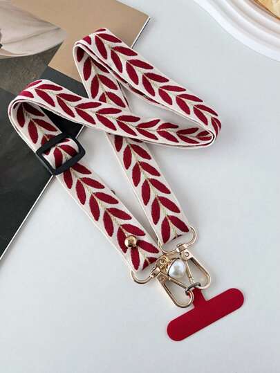 (2 sujetadores ajustables al azar) Cordón para teléfono con hoja verde ajustable y colgante de perla falsa, adecuado para el trabajo, identificación o uso casual, regalo para madre, familia, amigos, cumpleaños, fiesta, adorno para teléfono, cadena para teléfono