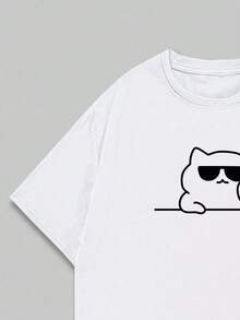 Stylish Kitten With Glasses T-Shirt Great Quality 100% Cotton Shirt - trắng - Xem 3