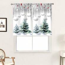 2 stuks Zilveren Kerstboom en Ster Gedrukte Transparante Gordijnen, Roede Zak Bovenkant, Hoge Kwaliteit Polyester Stof, Lichtgewicht En Gemakkelijk Te Onderhouden, Unieke Kerstdecoratie Gordijnen Voor Keuken, Eetkamer, Woonkamer, Slaapkamer, Balkon